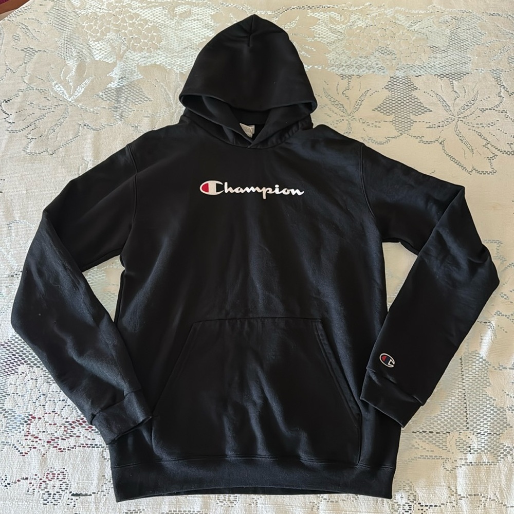 Champion Eco Authentic Size Youth XL YXL Black Pullover Hoodie